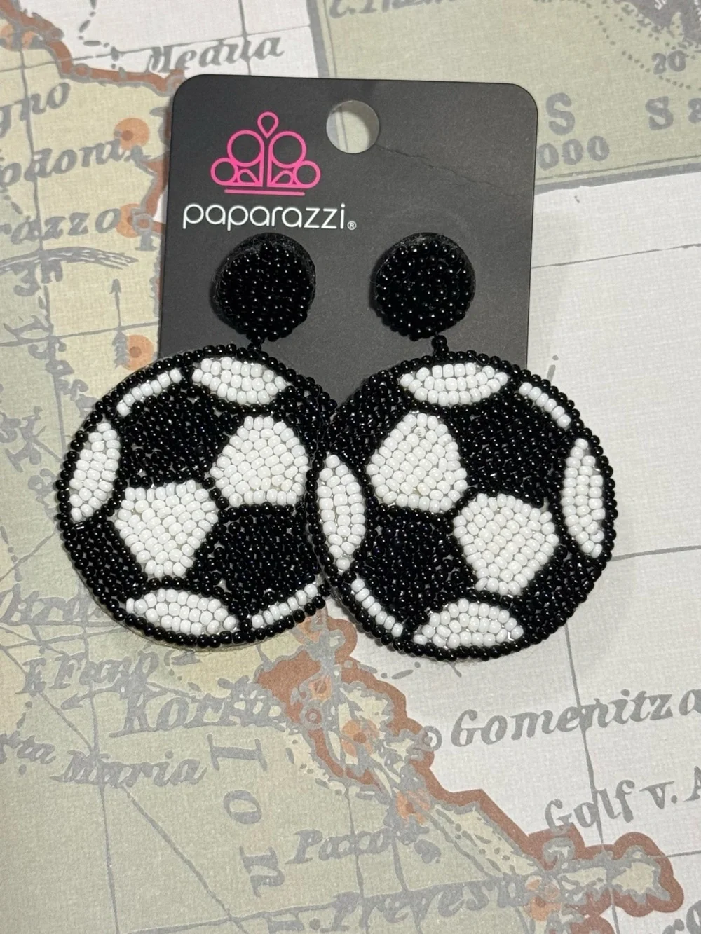 paparazzi Black and White Soccer Bead Drop Earrings for Kids